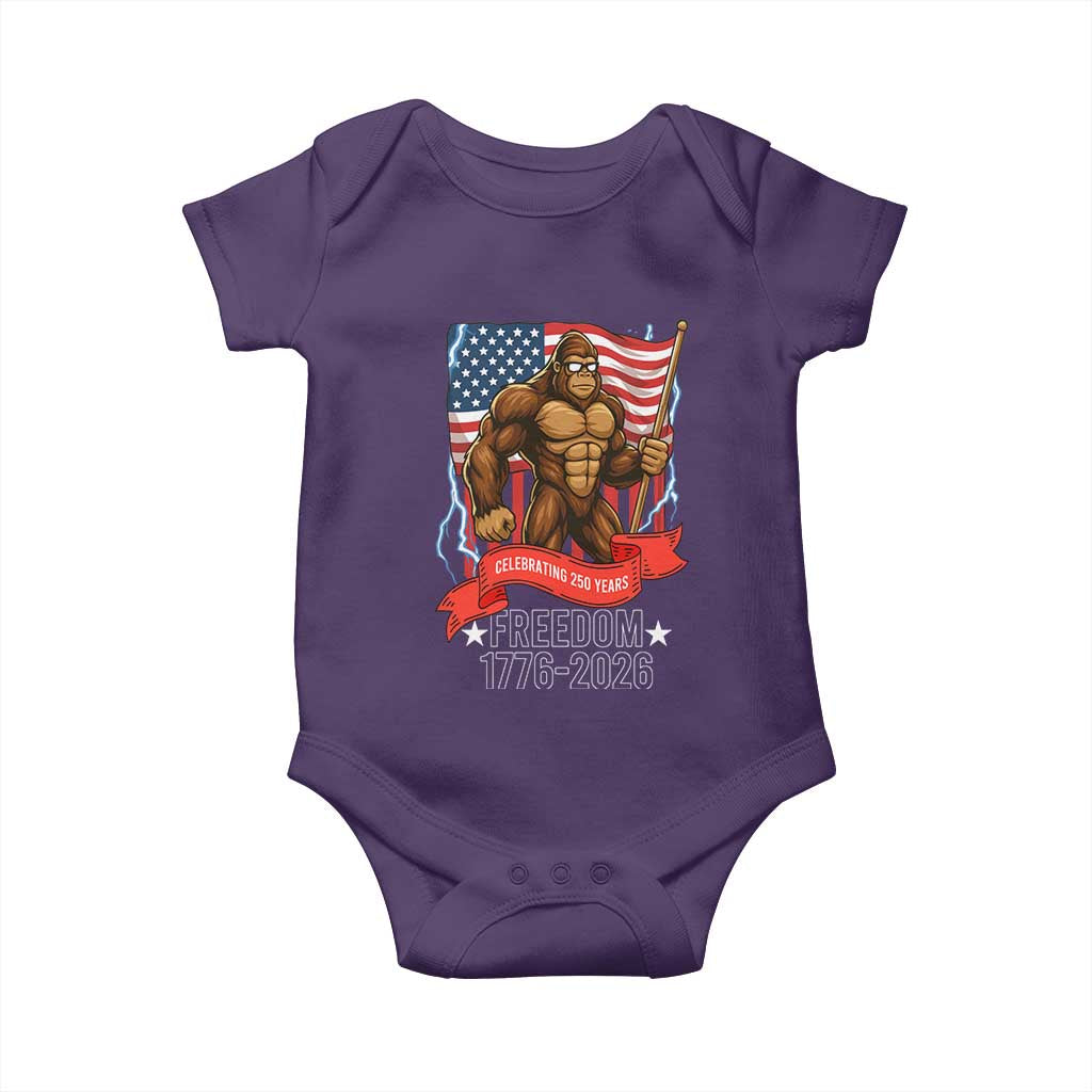 Patriotic Bigfoot US 250th Anniversary Baby Onesie Sasquatch Celebrating 250 Years of Freedom 1776 to 2026 TS02 Purple Print Your Wear