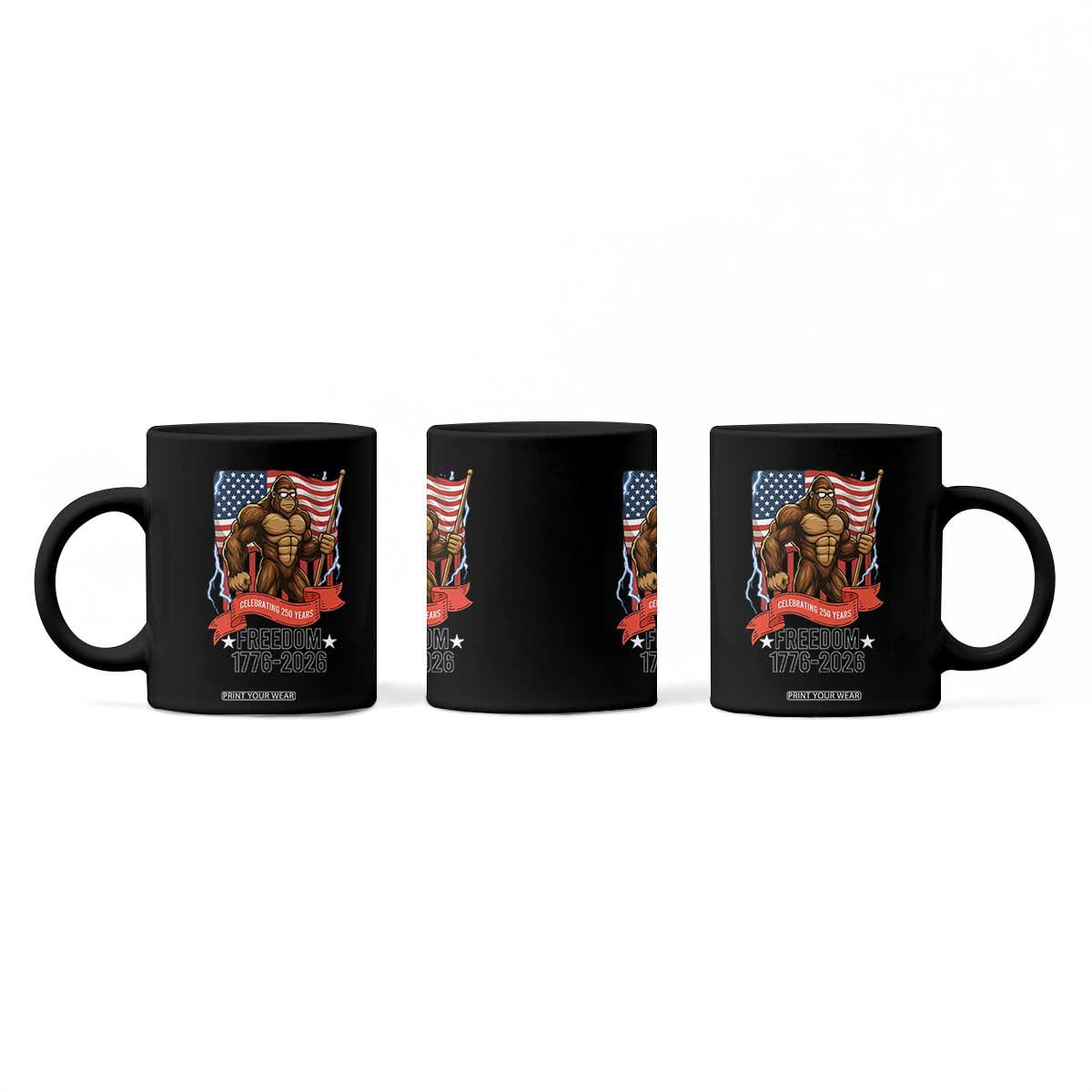 Patriotic Bigfoot US 250th Anniversary Coffee Mug Sasquatch Celebrating 250 Years of Freedom 1776 to 2026 TS02 Print Your Wear