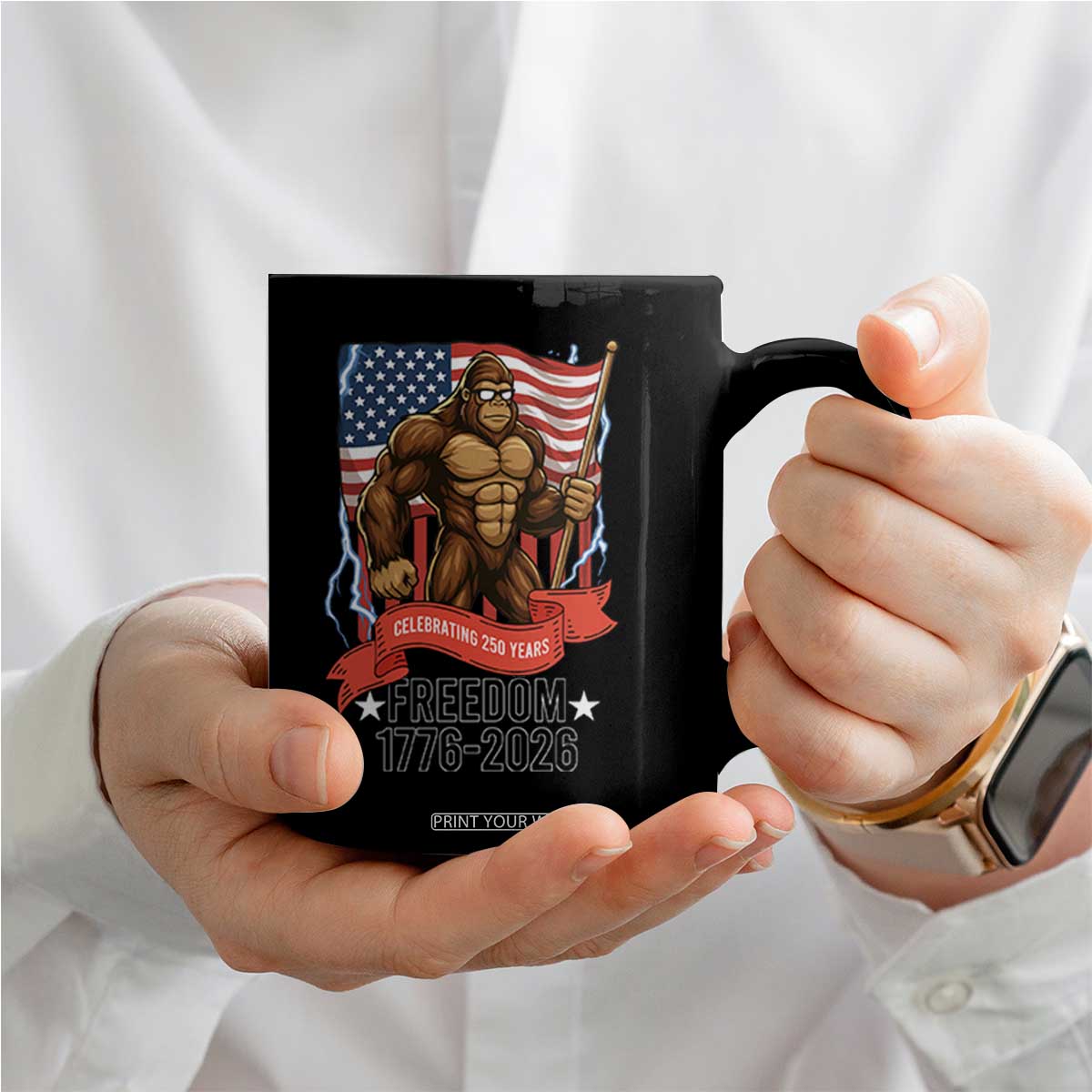 Patriotic Bigfoot US 250th Anniversary Coffee Mug Sasquatch Celebrating 250 Years of Freedom 1776 to 2026 TS02 Print Your Wear
