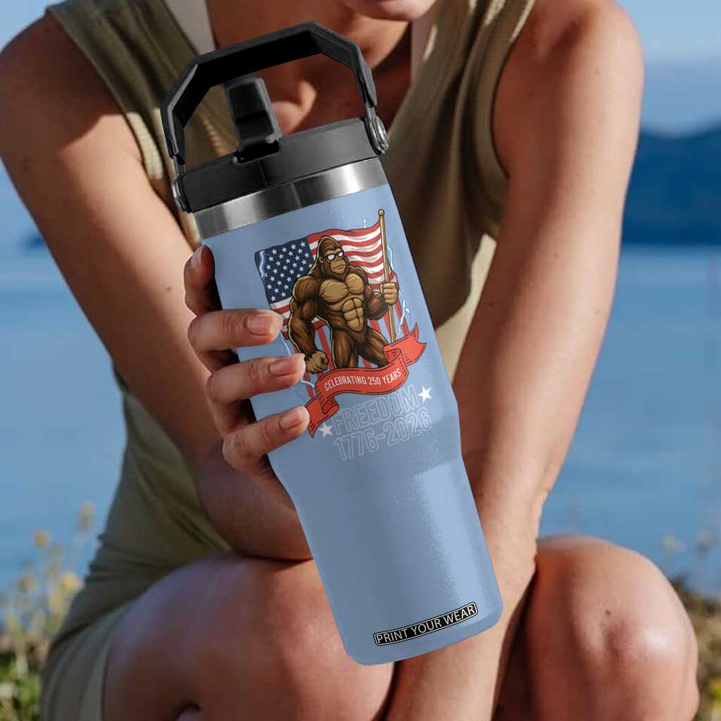 Patriotic Bigfoot US 250th Anniversary Flip Straw Tumbler Sasquatch Celebrating 250 Years of Freedom 1776 to 2026 TS02 One Size: 30 oz Light Blue Print Your Wear