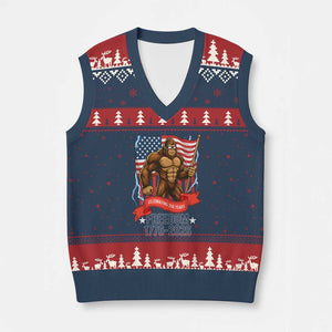 Patriotic Bigfoot US 250th Anniversary V-Neck Knit Sweater Vest Sasquatch Celebrating 250 Years of Freedom 1776 to 2026 TS02 Navy Red Print Your Wear