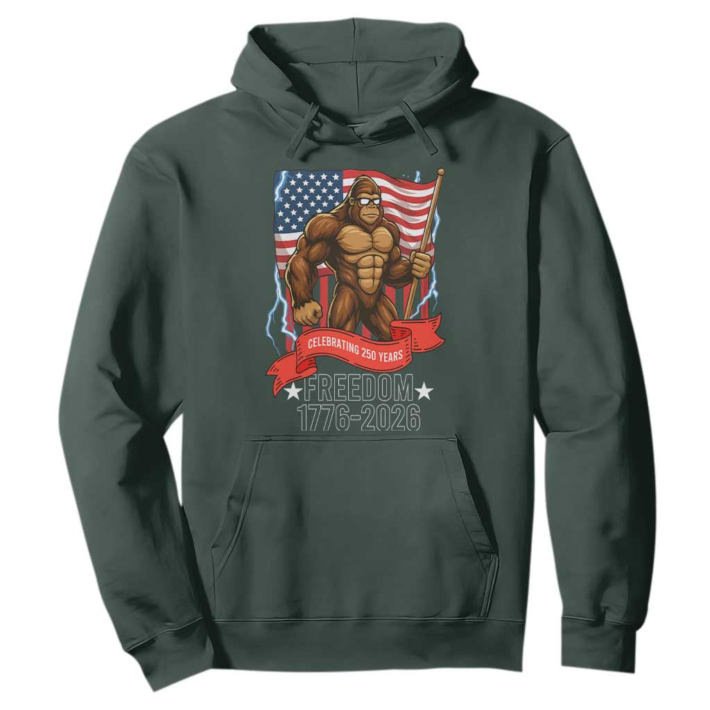 Patriotic Bigfoot US 250th Anniversary Hoodie Sasquatch Celebrating 250 Years of Freedom 1776 to 2026 TS02 Dark Forest Green Print Your Wear