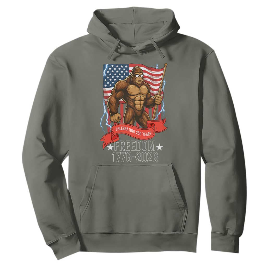 Patriotic Bigfoot US 250th Anniversary Hoodie Sasquatch Celebrating 250 Years of Freedom 1776 to 2026 TS02 Military Green Print Your Wear