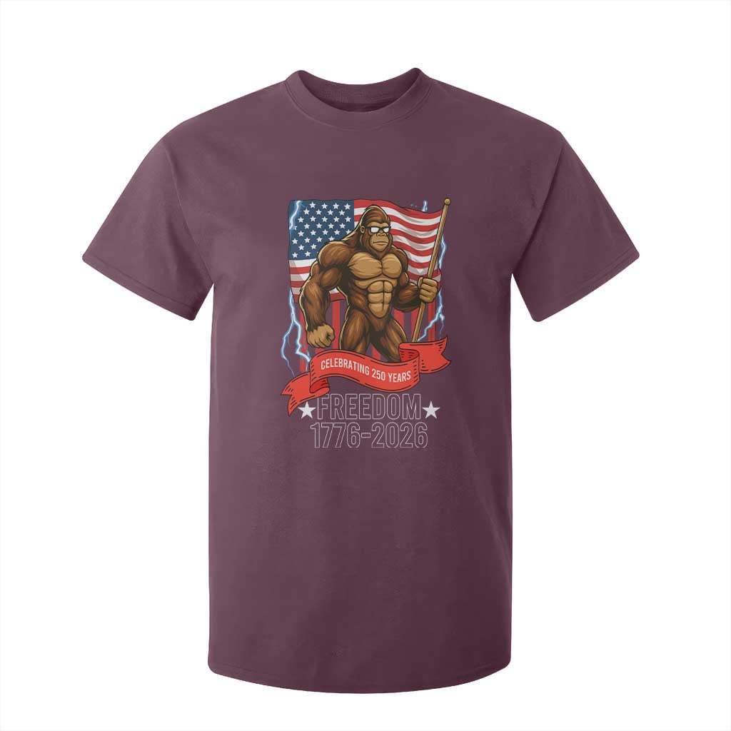 Patriotic Bigfoot US 250th Anniversary T Shirt For Kid Sasquatch Celebrating 250 Years of Freedom 1776 to 2026 TS02 Maroon Print Your Wear