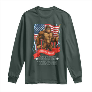 Patriotic Bigfoot US 250th Anniversary Long Sleeve Shirt Sasquatch Celebrating 250 Years of Freedom 1776 to 2026 TS02 Dark Forest Green Print Your Wear