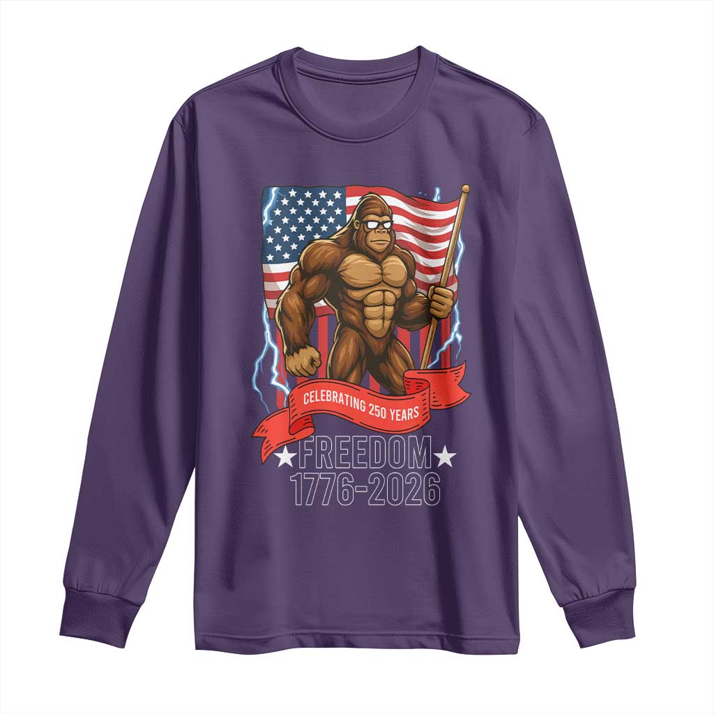 Patriotic Bigfoot US 250th Anniversary Long Sleeve Shirt Sasquatch Celebrating 250 Years of Freedom 1776 to 2026 TS02 Purple Print Your Wear