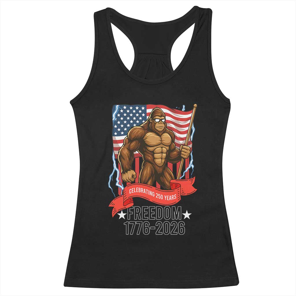 Patriotic Bigfoot US 250th Anniversary Racerback Tank Top Sasquatch Celebrating 250 Years of Freedom 1776 to 2026 TS02 Black Print Your Wear