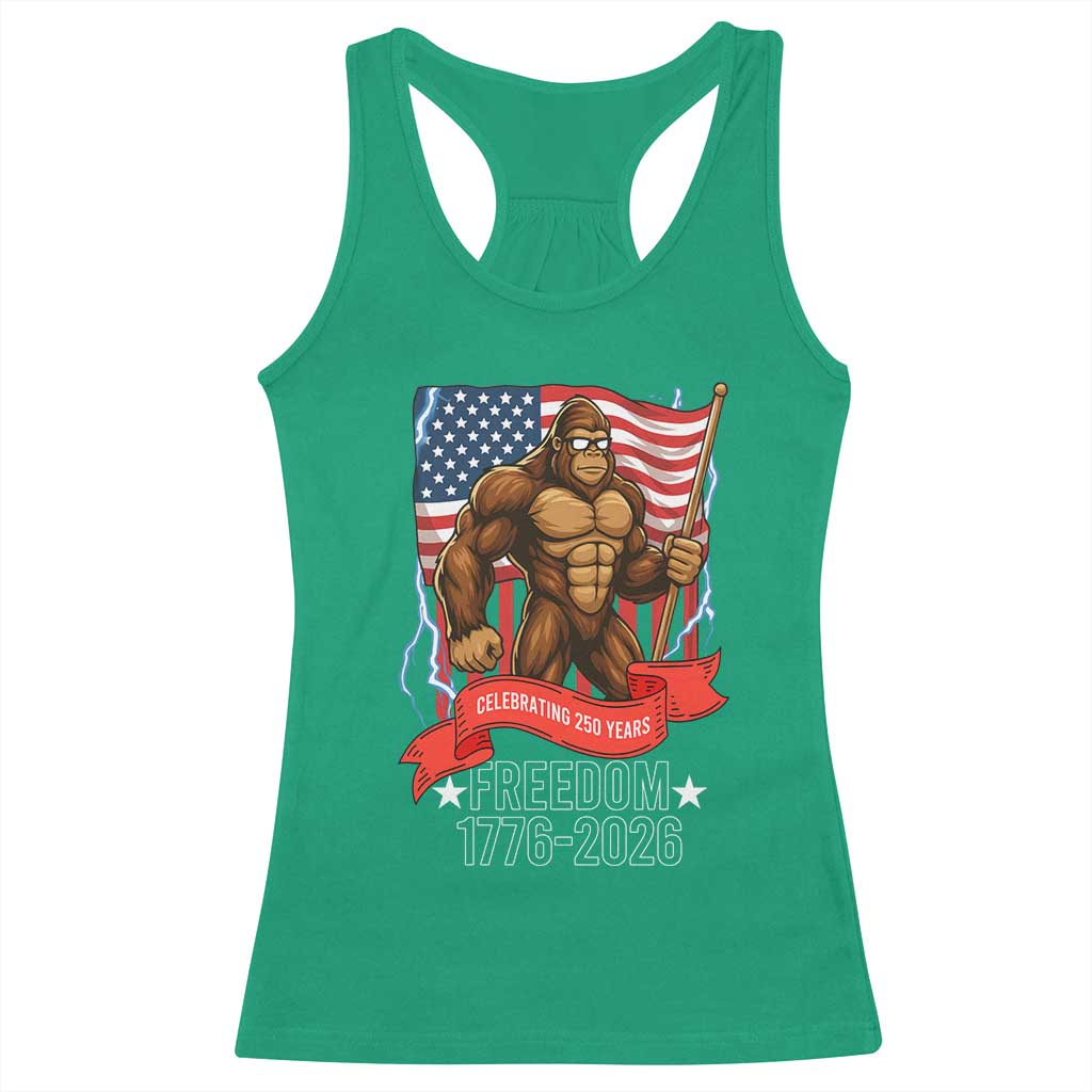 Patriotic Bigfoot US 250th Anniversary Racerback Tank Top Sasquatch Celebrating 250 Years of Freedom 1776 to 2026 TS02 Irish Green Print Your Wear