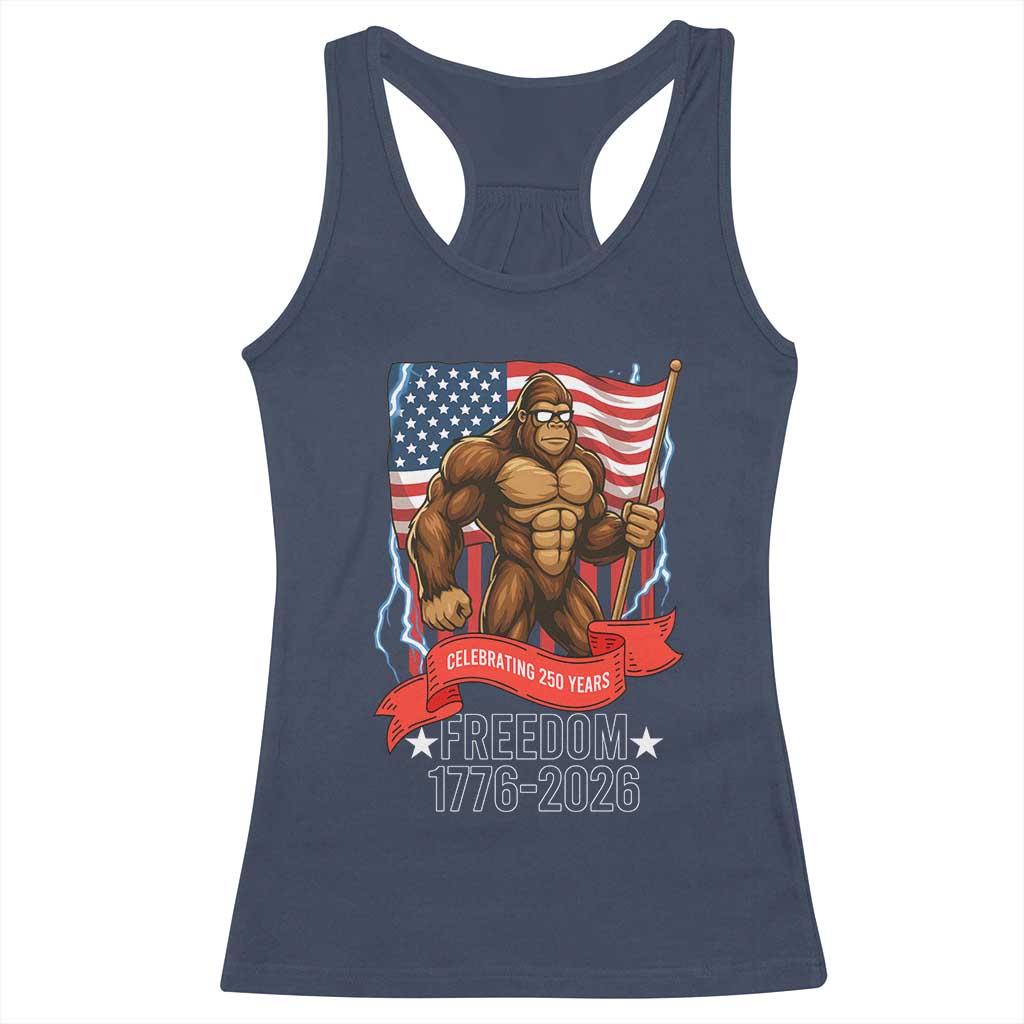 Patriotic Bigfoot US 250th Anniversary Racerback Tank Top Sasquatch Celebrating 250 Years of Freedom 1776 to 2026 TS02 Navy Print Your Wear