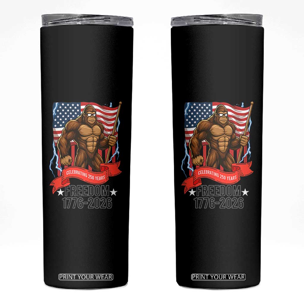 Patriotic Bigfoot US 250th Anniversary Skinny Tumbler Sasquatch Celebrating 250 Years of Freedom 1776 to 2026 TS02 Black Print Your Wear