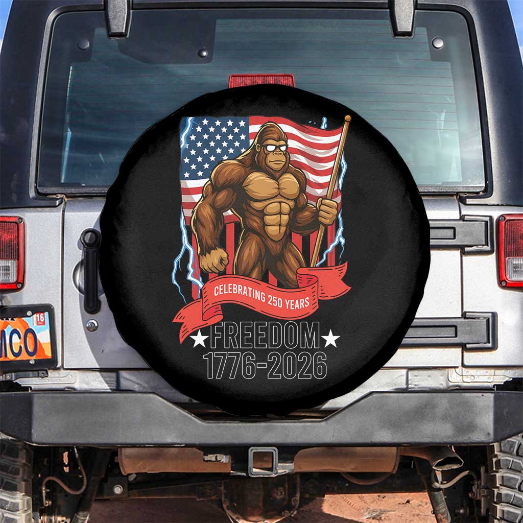 Patriotic Bigfoot US 250th Anniversary Spare Tire Cover Sasquatch Celebrating 250 Years of Freedom 1776 to 2026 TS02 No hole Black Print Your Wear