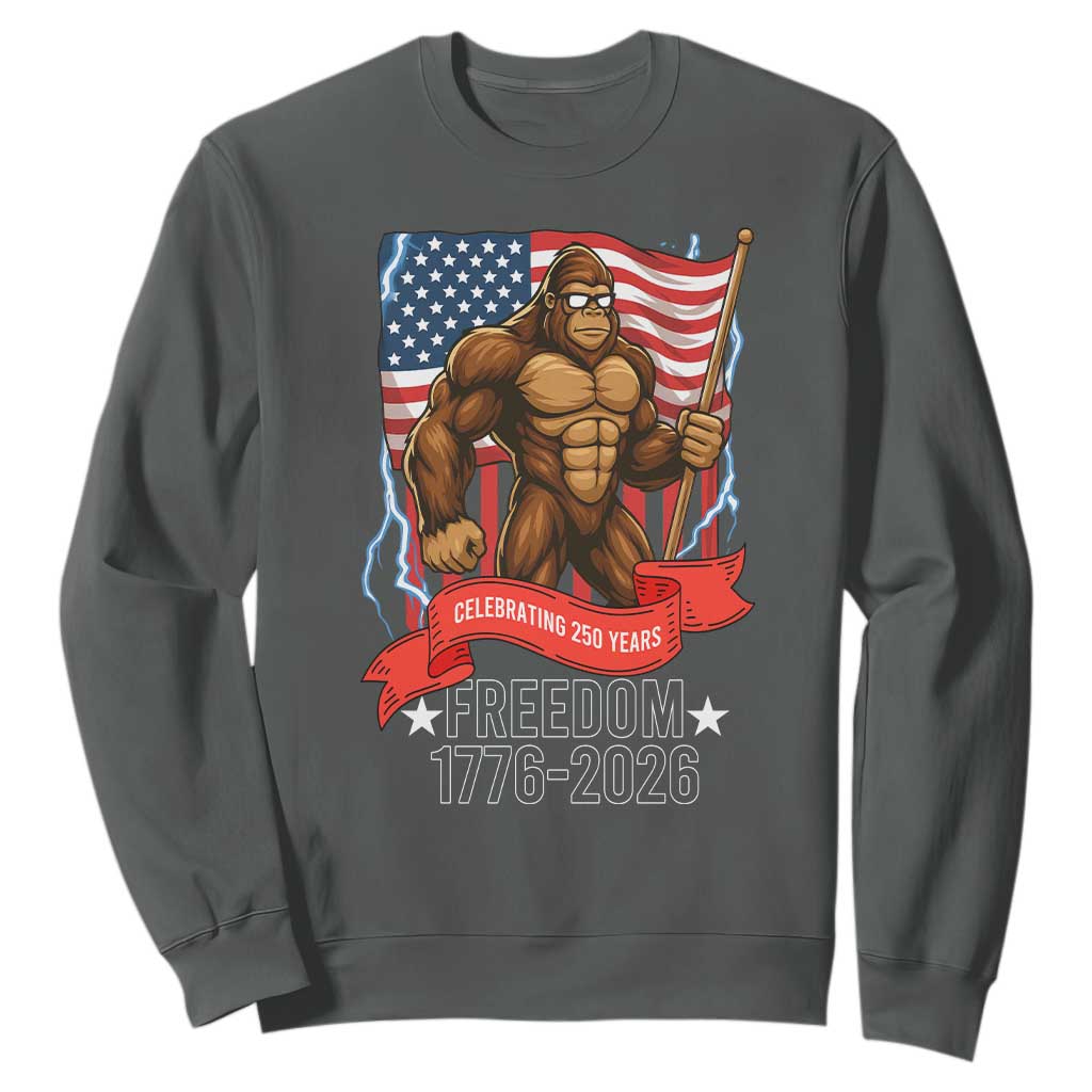Patriotic Bigfoot US 250th Anniversary Sweatshirt Sasquatch Celebrating 250 Years of Freedom 1776 to 2026 TS02 Dark Heather Print Your Wear