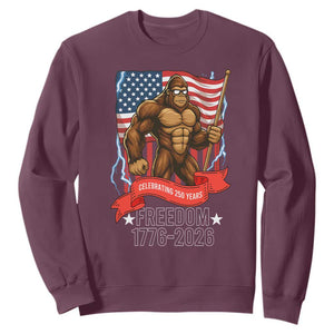 Patriotic Bigfoot US 250th Anniversary Sweatshirt Sasquatch Celebrating 250 Years of Freedom 1776 to 2026 TS02 Maroon Print Your Wear