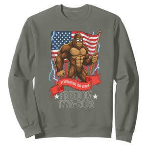 Patriotic Bigfoot US 250th Anniversary Sweatshirt Sasquatch Celebrating 250 Years of Freedom 1776 to 2026 TS02 Military Green Print Your Wear