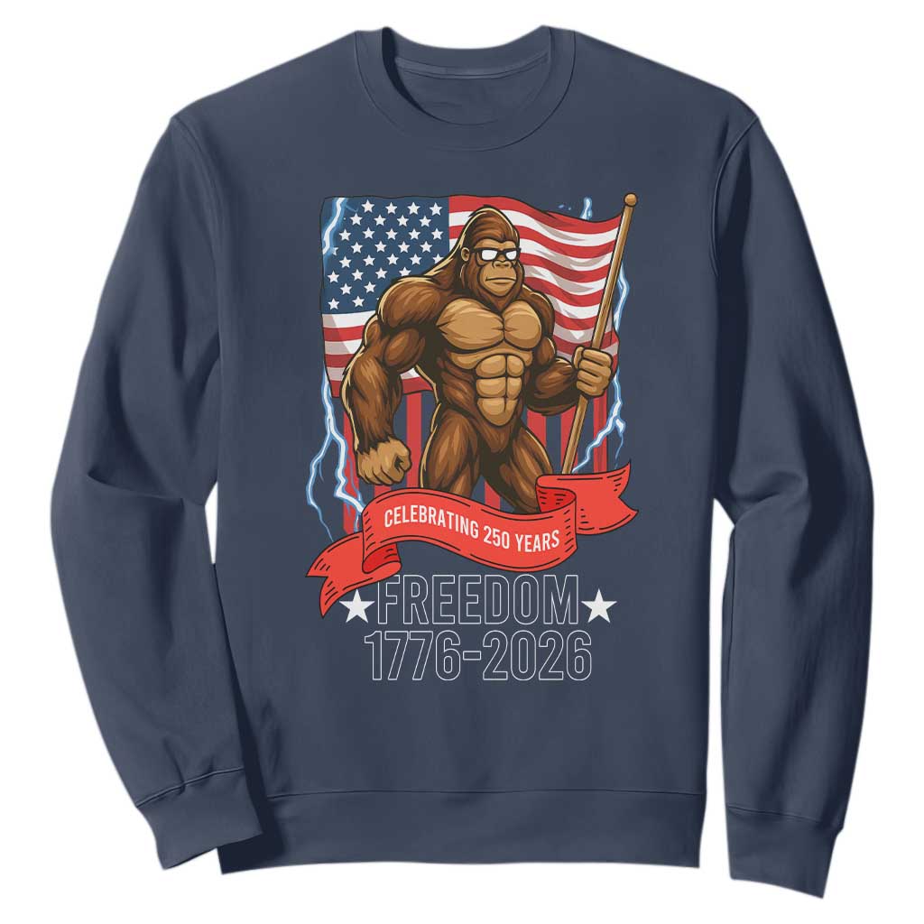 Patriotic Bigfoot US 250th Anniversary Sweatshirt Sasquatch Celebrating 250 Years of Freedom 1776 to 2026 TS02 Navy Print Your Wear