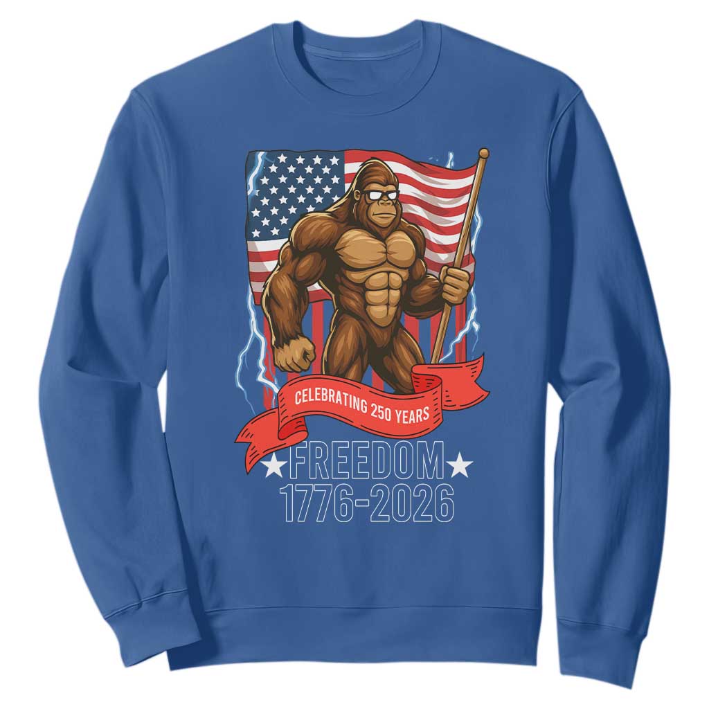 Patriotic Bigfoot US 250th Anniversary Sweatshirt Sasquatch Celebrating 250 Years of Freedom 1776 to 2026 TS02 Royal Blue Print Your Wear