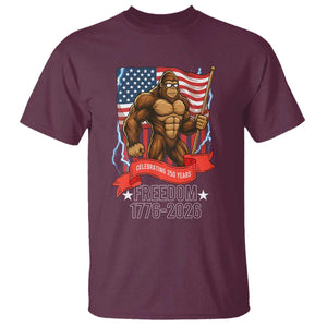 Patriotic Bigfoot US 250th Anniversary T Shirt Sasquatch Celebrating 250 Years of Freedom 1776 to 2026 TS02 Maroon Print Your Wear