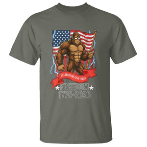 Patriotic Bigfoot US 250th Anniversary T Shirt Sasquatch Celebrating 250 Years of Freedom 1776 to 2026 TS02 Military Green Print Your Wear