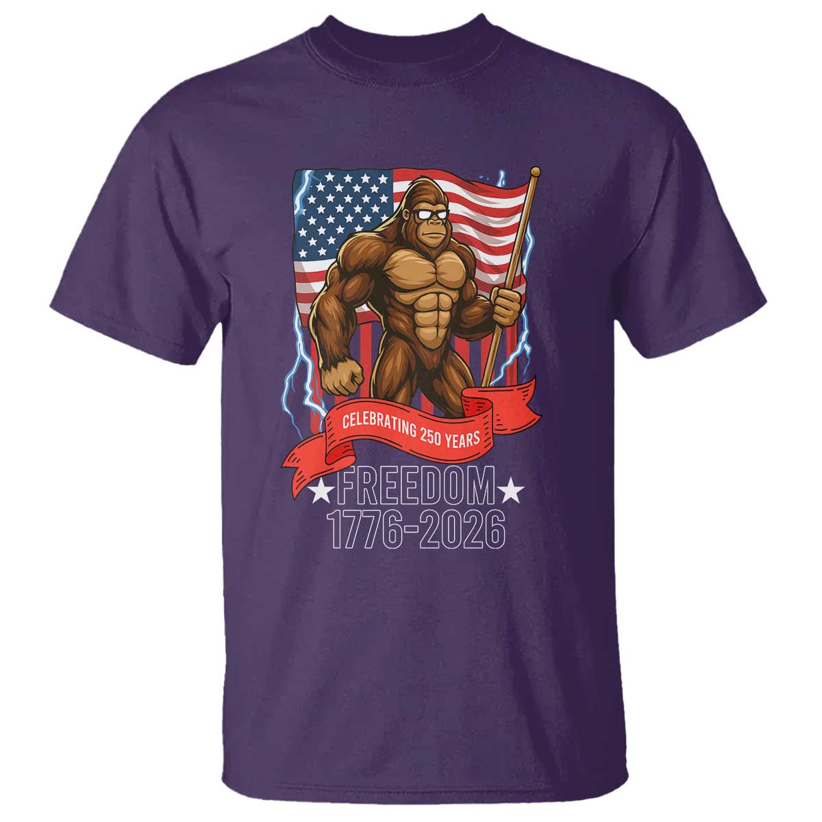 Patriotic Bigfoot US 250th Anniversary T Shirt Sasquatch Celebrating 250 Years of Freedom 1776 to 2026 TS02 Purple Print Your Wear