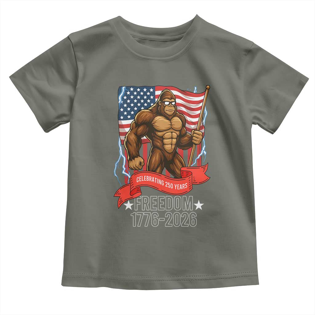 Patriotic Bigfoot US 250th Anniversary Toddler T Shirt Sasquatch Celebrating 250 Years of Freedom 1776 to 2026 TS02 Military Green Print Your Wear