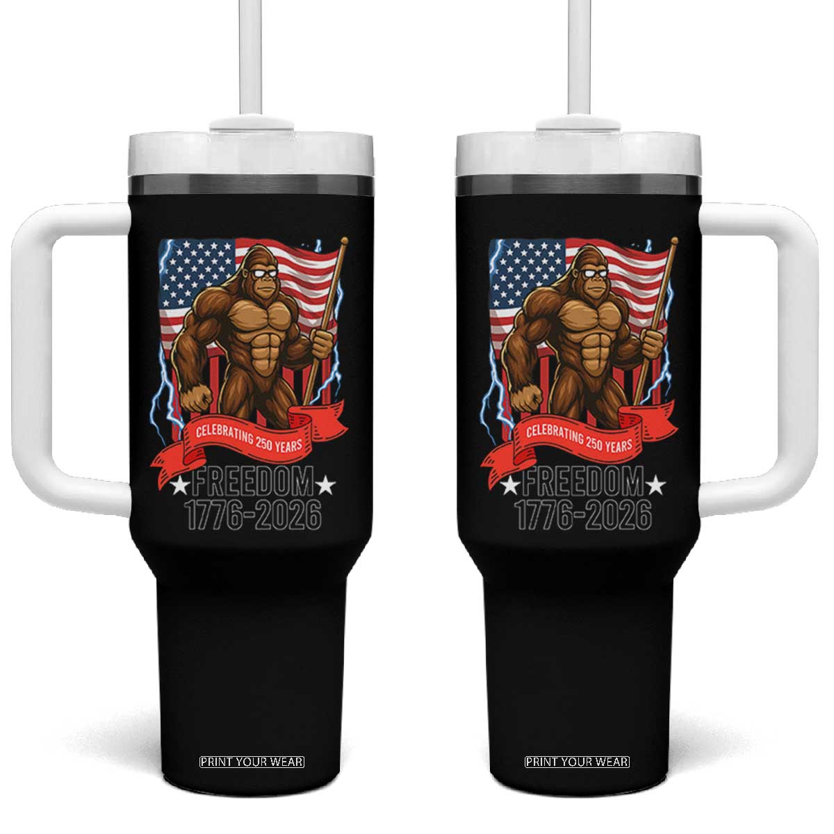 Patriotic Bigfoot US 250th Anniversary Tumbler With Handle Sasquatch Celebrating 250 Years of Freedom 1776 to 2026 TS02 One Size: 40 oz Black Print Your Wear