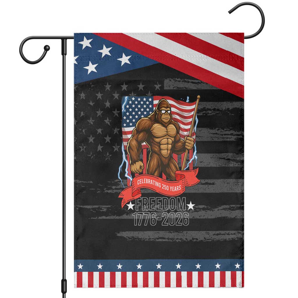 Patriotic Bigfoot US 250th Anniversary Garden Flag Sasquatch Celebrating 250 Years of Freedom 1776 to 2026 TS02 Distressed Black Blue Print Your Wear