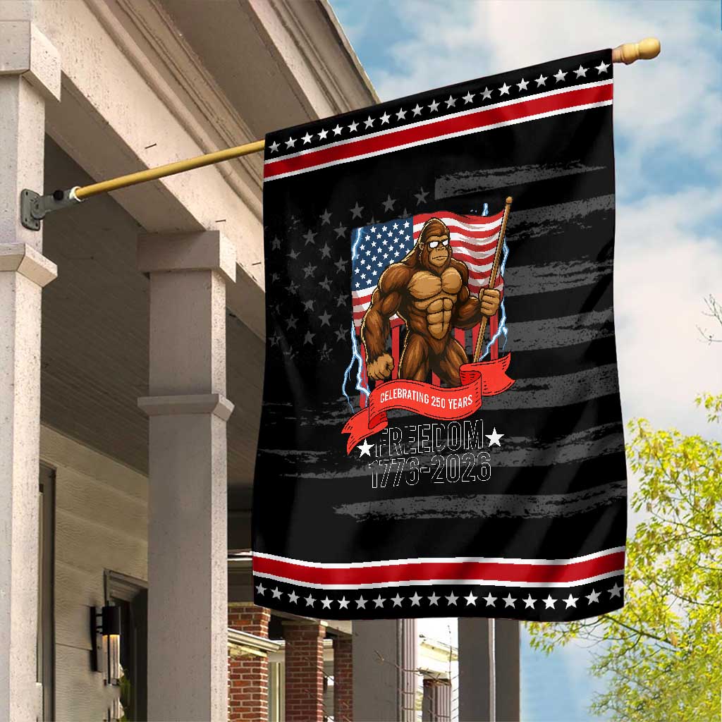 Patriotic Bigfoot US 250th Anniversary Garden Flag Sasquatch Celebrating 250 Years of Freedom 1776 to 2026 TS02 Distressed Black Red Print Your Wear