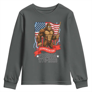 Patriotic Bigfoot US 250th Anniversary Youth Sweatshirt Sasquatch Celebrating 250 Years of Freedom 1776 to 2026 TS02 Dark Heather Print Your Wear