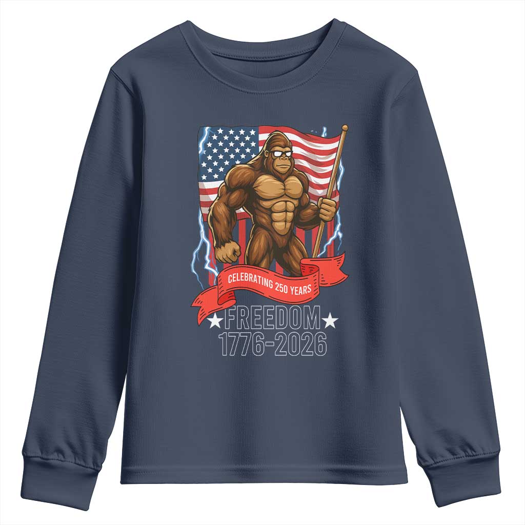 Patriotic Bigfoot US 250th Anniversary Youth Sweatshirt Sasquatch Celebrating 250 Years of Freedom 1776 to 2026 TS02 Navy Print Your Wear