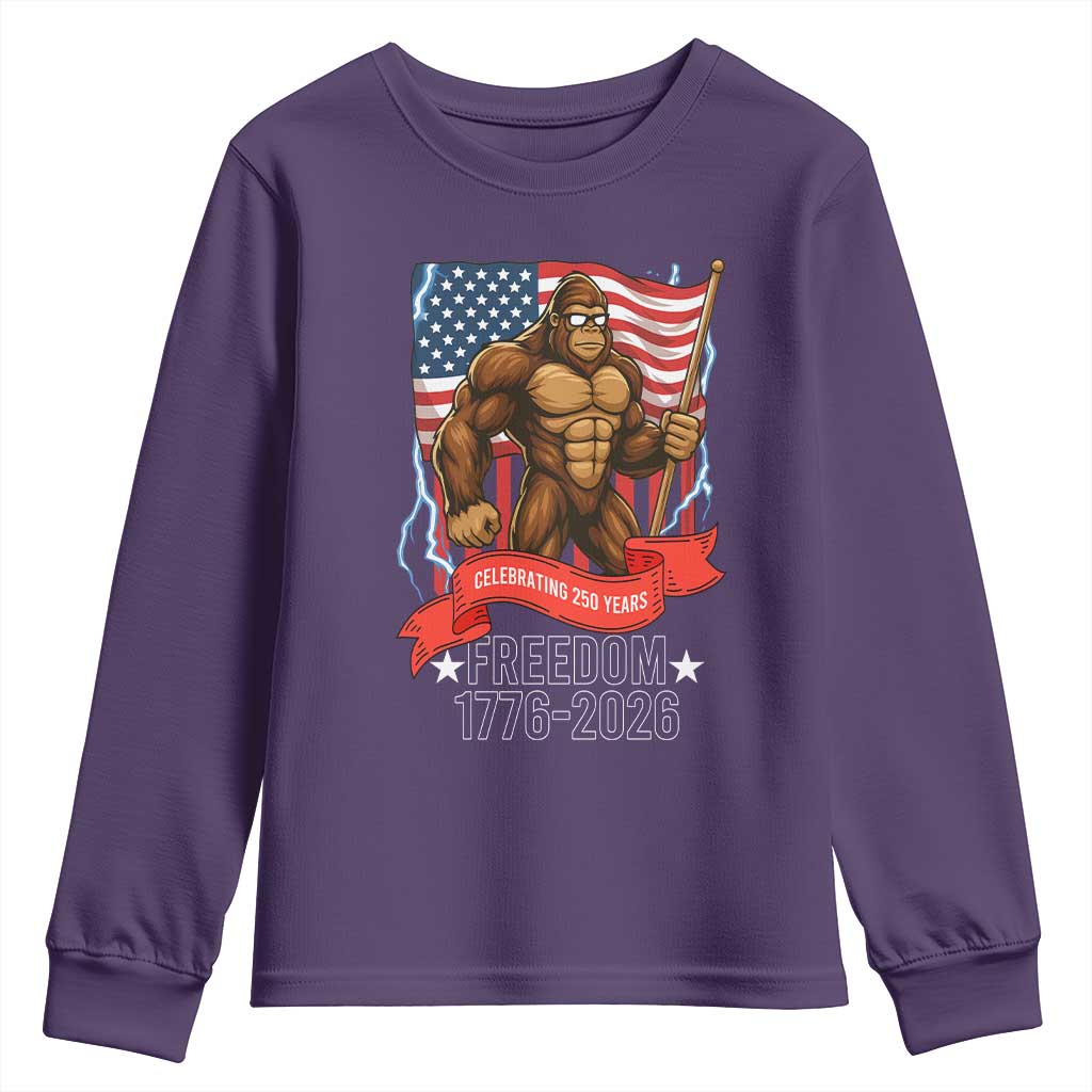 Patriotic Bigfoot US 250th Anniversary Youth Sweatshirt Sasquatch Celebrating 250 Years of Freedom 1776 to 2026 TS02 Purple Print Your Wear