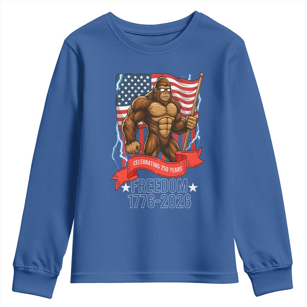Patriotic Bigfoot US 250th Anniversary Youth Sweatshirt Sasquatch Celebrating 250 Years of Freedom 1776 to 2026 TS02 Royal Blue Print Your Wear