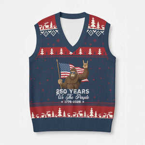 250 Years We The People Bigfoot V-Neck Knit Sweater Vest Funny Patriotic 1776 to 2026 US Semiquincentennial TS02 Navy Red Print Your Wear