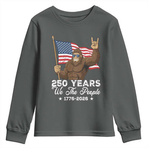 250 Years We The People Bigfoot Youth Sweatshirt Funny Patriotic 1776 to 2026 US Semiquincentennial TS02 Dark Heather Print Your Wear
