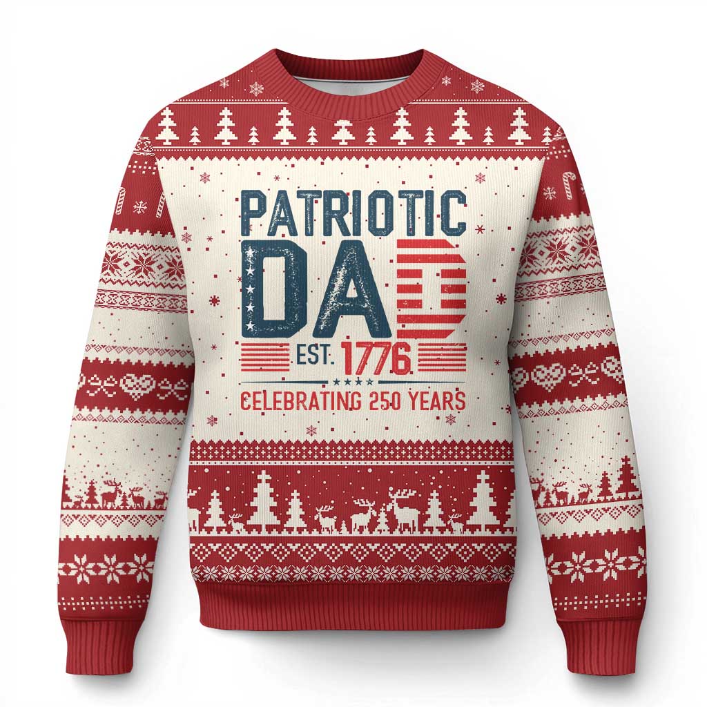 Patriotic Dad 250 Years Ugly Christmas Sweater Est. 1776 Funny USA Semiquincentennial TS02 Beige Red Print Your Wear
