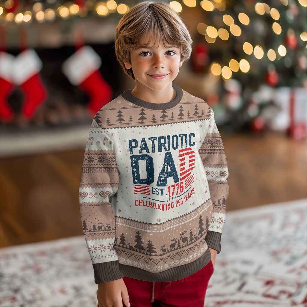 Patriotic Dad 250 Years Ugly Christmas Sweater Est. 1776 Funny USA Semiquincentennial TS02 Mocha Mousse Print Your Wear