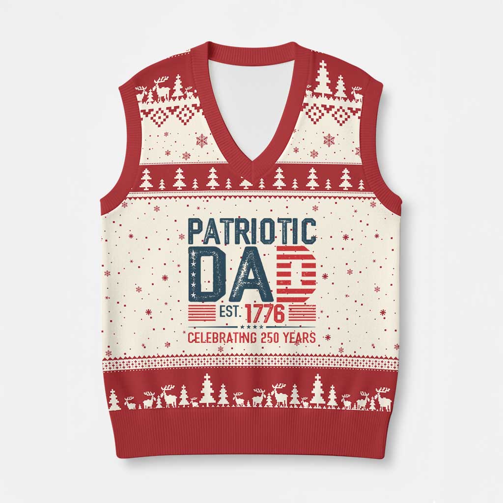 Patriotic Dad 250 Years V-Neck Knit Sweater Vest Est. 1776 Funny USA Semiquincentennial TS02 Beige Red Print Your Wear