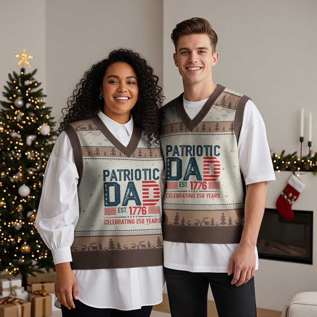 Patriotic Dad 250 Years V-Neck Knit Sweater Vest Est. 1776 Funny USA Semiquincentennial TS02 Mocha Mousse Print Your Wear