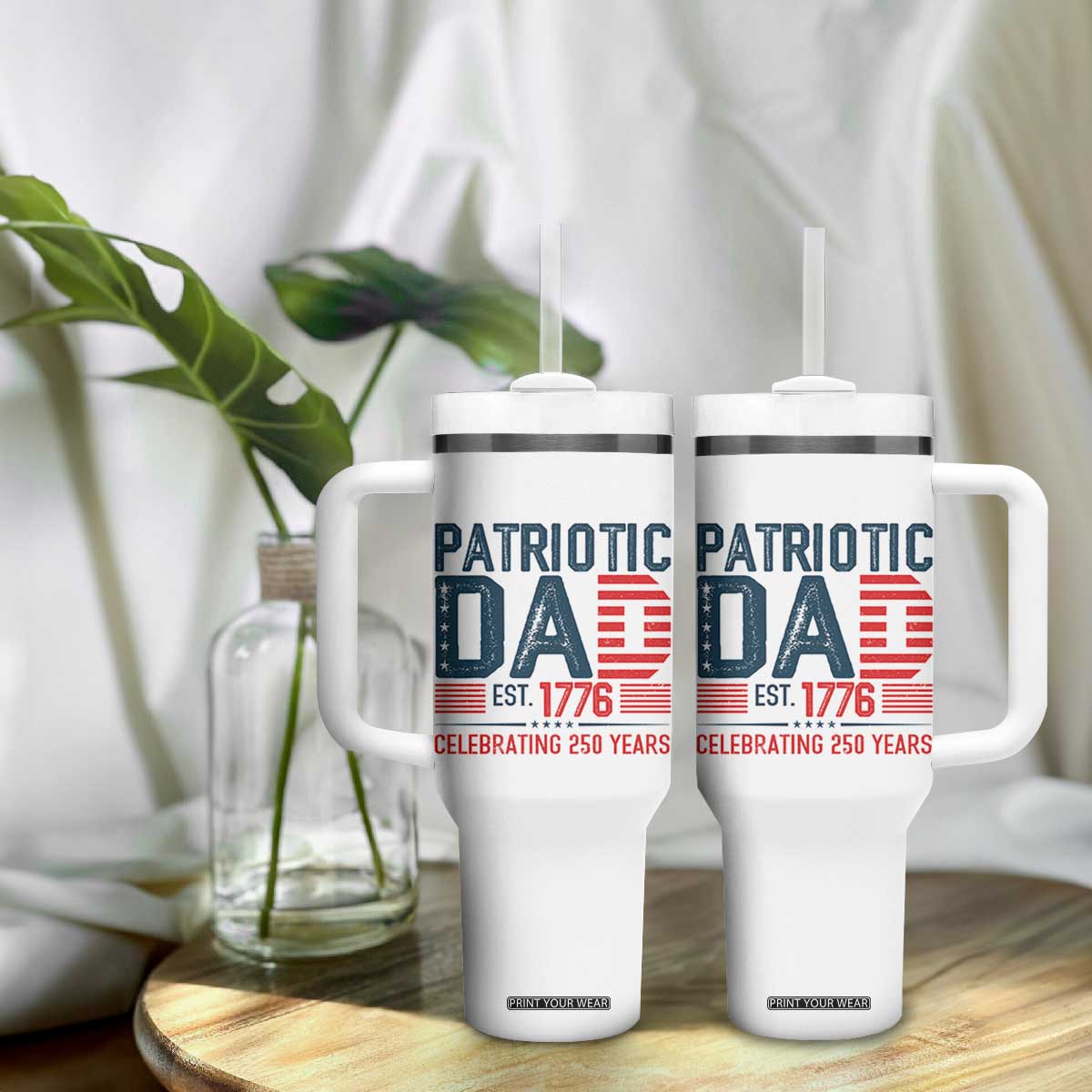 Patriotic Dad 250 Years Tumbler With Handle Est. 1776 Funny USA Semiquincentennial TS02 Print Your Wear