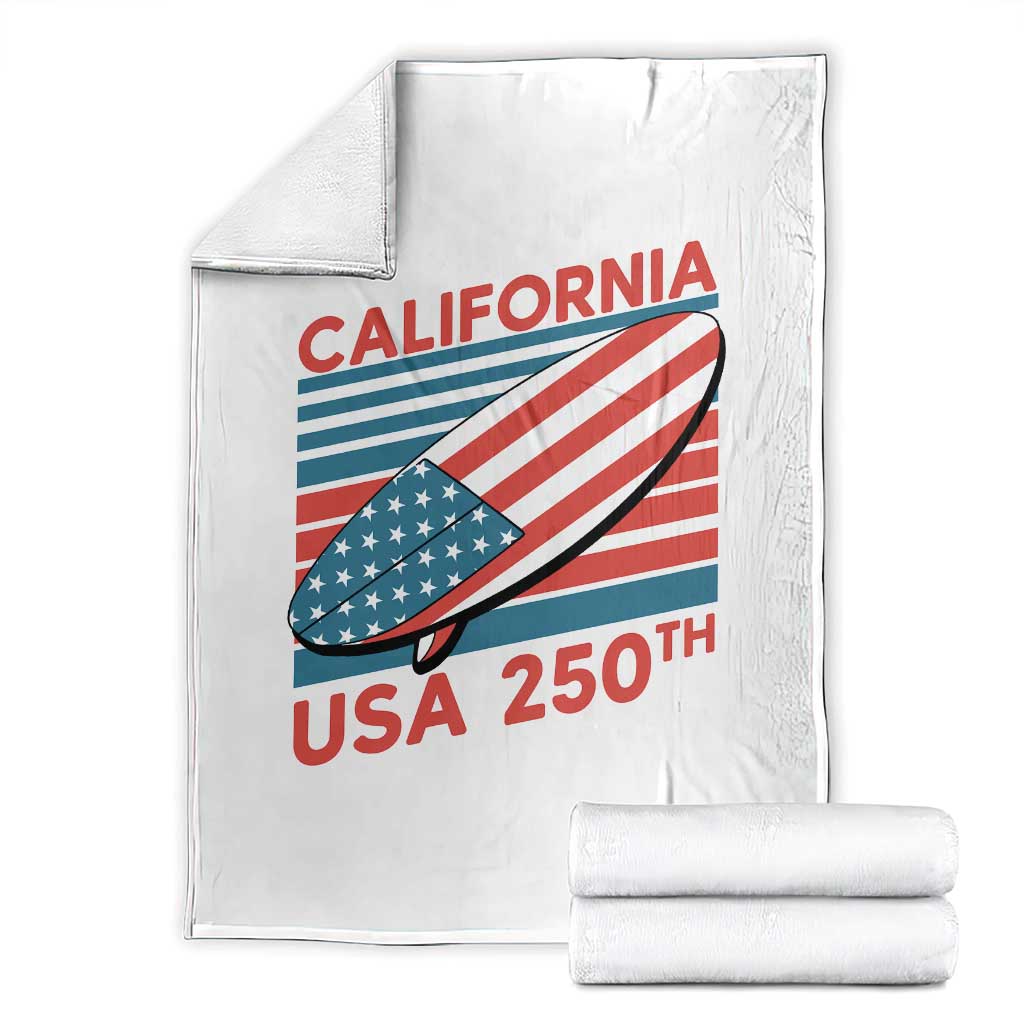 California USA 250th Anniversary Throw Blanket US Semiquincentennial Patriotic Surfboard Graphic TS02 White Print Your Wear