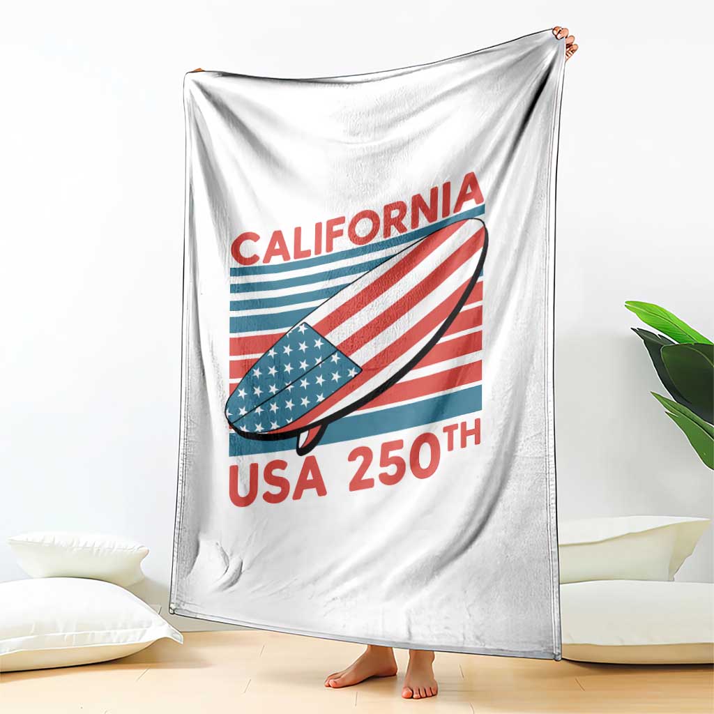 California USA 250th Anniversary Throw Blanket US Semiquincentennial Patriotic Surfboard Graphic TS02 Print Your Wear