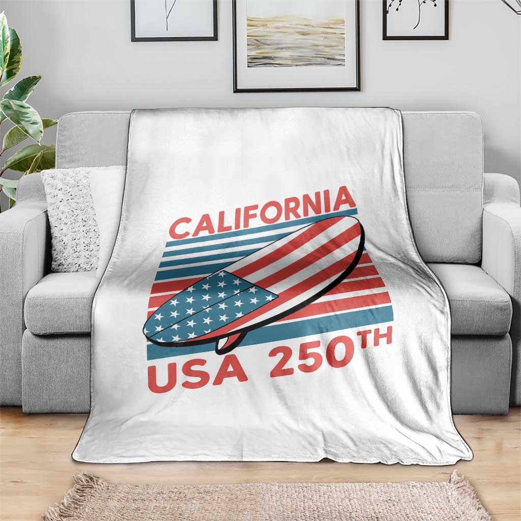 California USA 250th Anniversary Throw Blanket US Semiquincentennial Patriotic Surfboard Graphic TS02 Print Your Wear