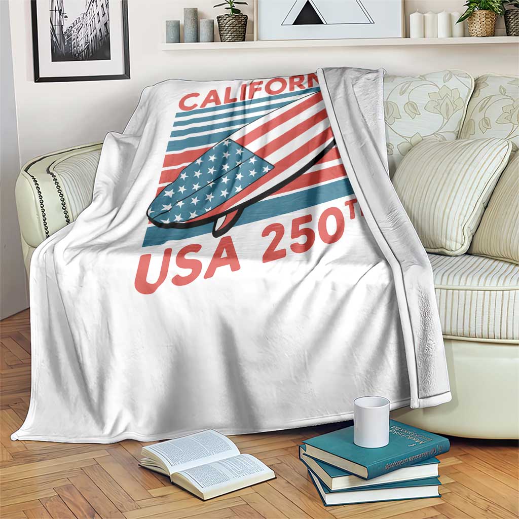 California USA 250th Anniversary Throw Blanket US Semiquincentennial Patriotic Surfboard Graphic TS02 Print Your Wear