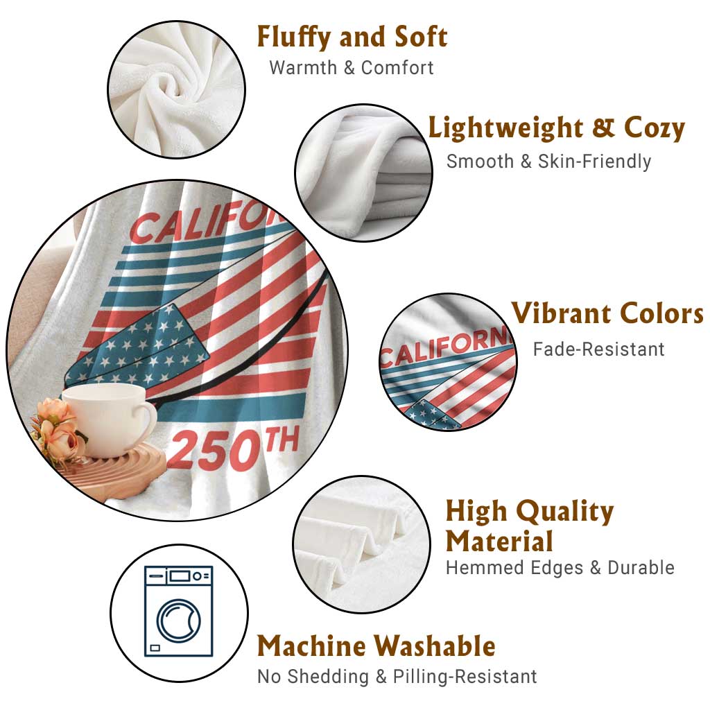 California USA 250th Anniversary Throw Blanket US Semiquincentennial Patriotic Surfboard Graphic TS02 Print Your Wear