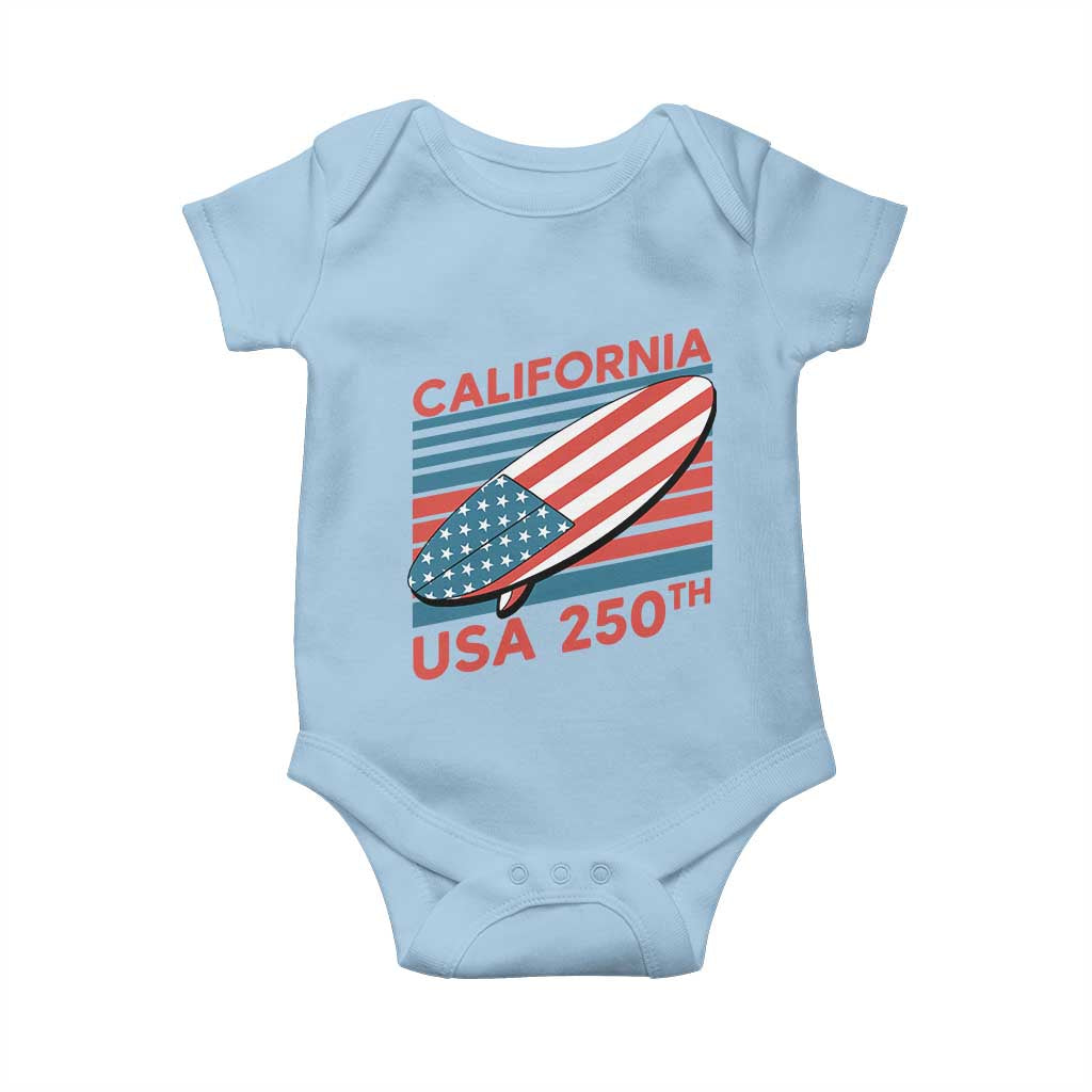 California USA 250th Anniversary Baby Onesie US Semiquincentennial Patriotic Surfboard Graphic TS02 Light Blue Print Your Wear