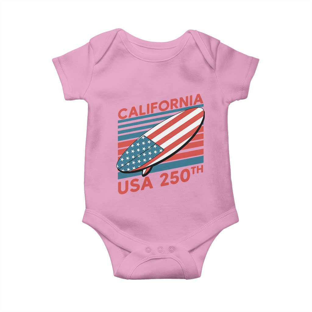 California USA 250th Anniversary Baby Onesie US Semiquincentennial Patriotic Surfboard Graphic TS02 Light Pink Print Your Wear