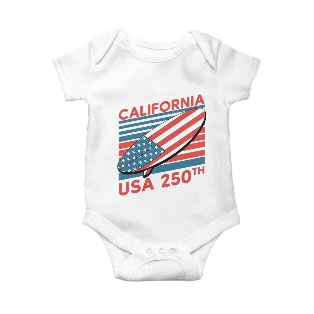 California USA 250th Anniversary Baby Onesie US Semiquincentennial Patriotic Surfboard Graphic TS02 White Print Your Wear