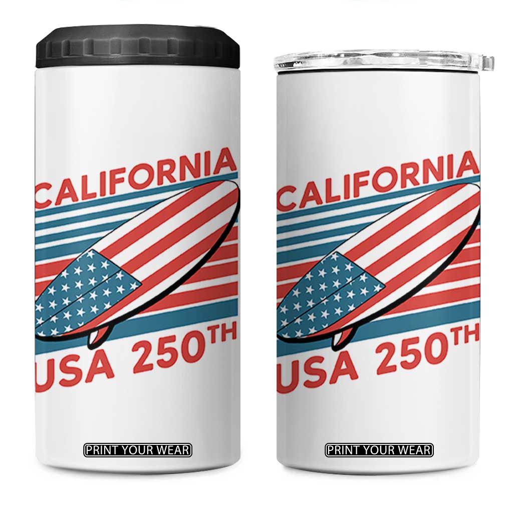 California USA 250th Anniversary 4 in 1 Can Cooler Tumbler US Semiquincentennial Patriotic Surfboard Graphic TS02 One Size: 16 oz White Print Your Wear