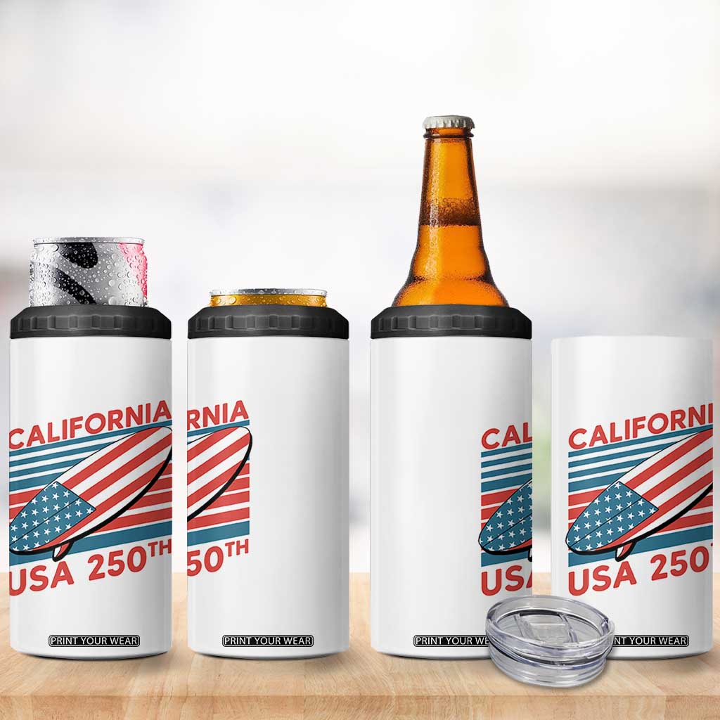 California USA 250th Anniversary 4 in 1 Can Cooler Tumbler US Semiquincentennial Patriotic Surfboard Graphic TS02 Print Your Wear