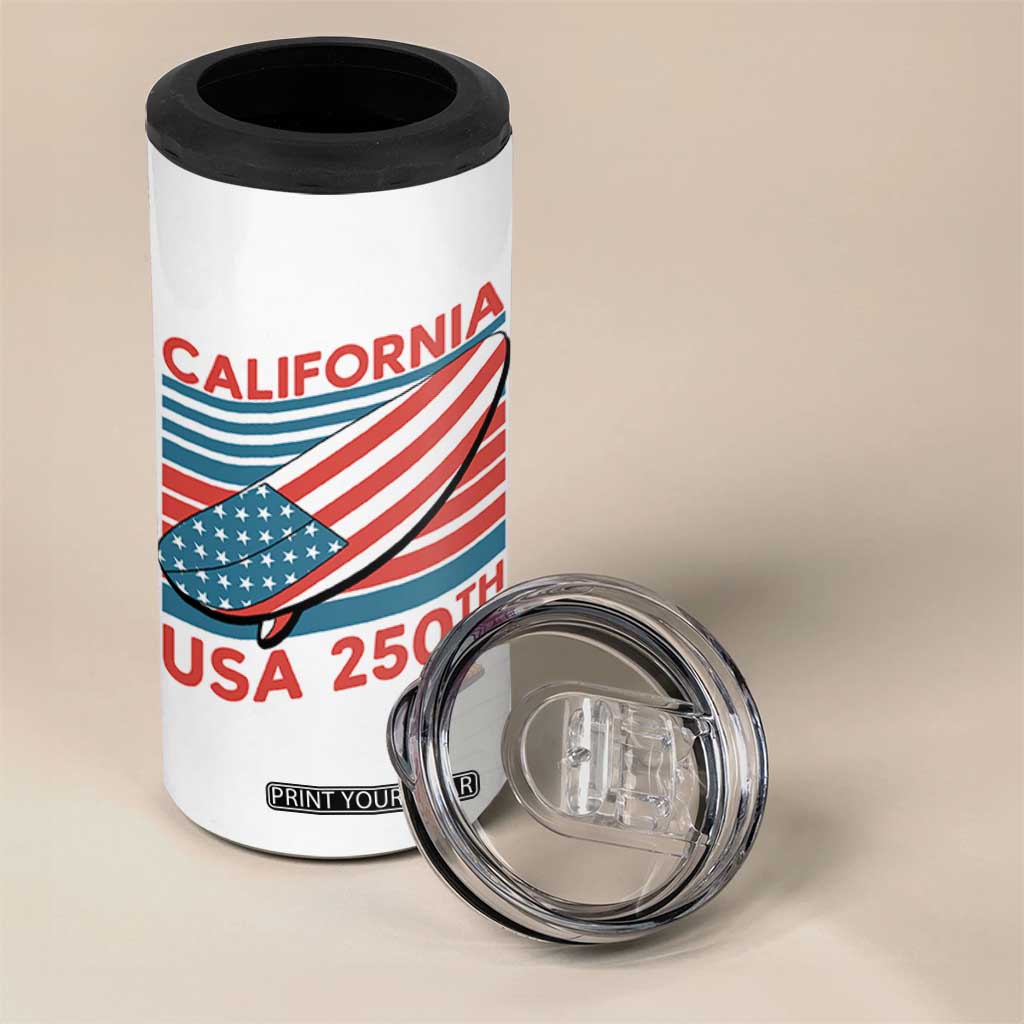 California USA 250th Anniversary 4 in 1 Can Cooler Tumbler US Semiquincentennial Patriotic Surfboard Graphic TS02 Print Your Wear