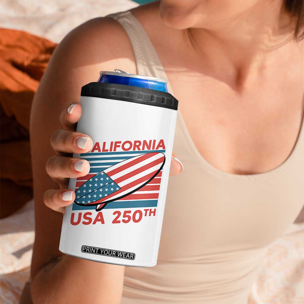 California USA 250th Anniversary 4 in 1 Can Cooler Tumbler US Semiquincentennial Patriotic Surfboard Graphic TS02 Print Your Wear